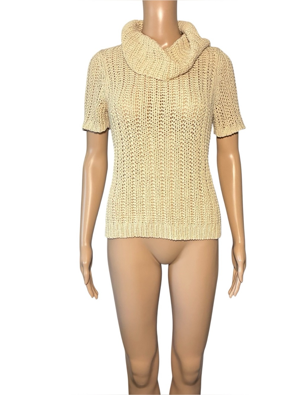 Loft Women's Sweater Size MP Pullover Turtleneck Open Knit Short Sleeve Casual
